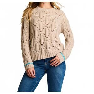NEW LISA TODD cable crewneck sweater in oatmeal